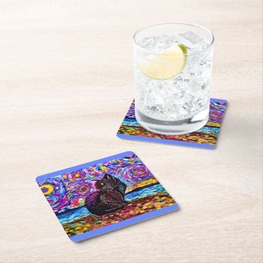 Starry Night Black Kitty Untersetzer (Vor Ort)