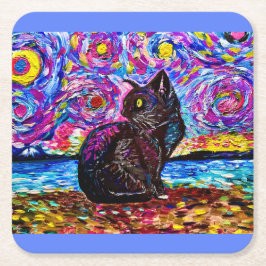 Starry Night Black Kitty Untersetzer