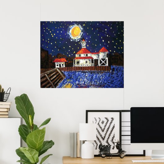 Starry Night Black Lighthouse Poster (Heimbüro)