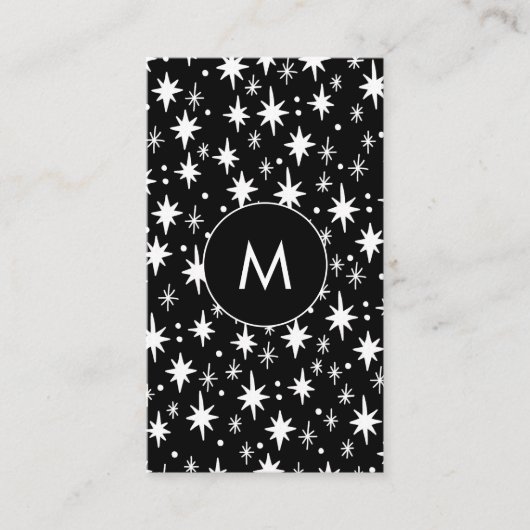 Starry Night Black Pattern Elegante INITIALS Visitenkarte (Vorderseite)
