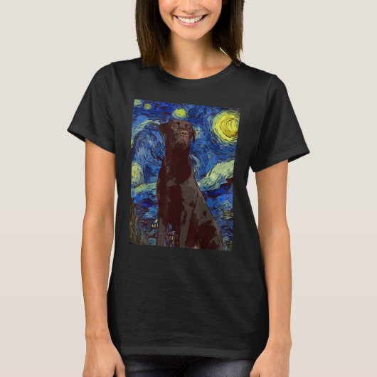 Starry Night Black Riant Labrador Hund Malerei Hun T-Shirt (Vorderseite)