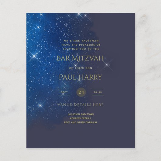 Starry Night Blue Bar Bat Mitzvah Einladungen Flyer (Vorne)