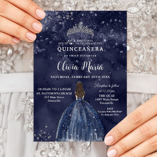 Starry Night Blue Dress Silver Quinceañera Einladung