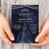 Starry Night Blue Dress Silver Quinceañera Einladung