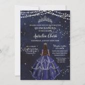 Starry Night Blue Dress Silver Quinceañera Einladung (Vorderseite)