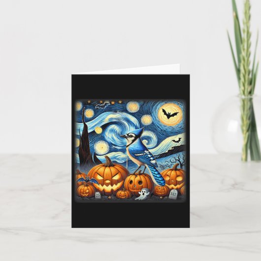 Starry Night Blue Jay Halloween Karte (Vorderseite)