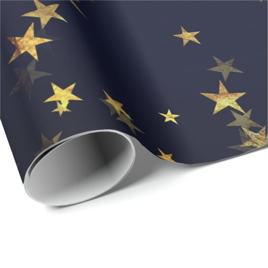 Starry Night Blue Navy Forest Gold Confetti Geschenkpapier (Rolleneckpunkt)