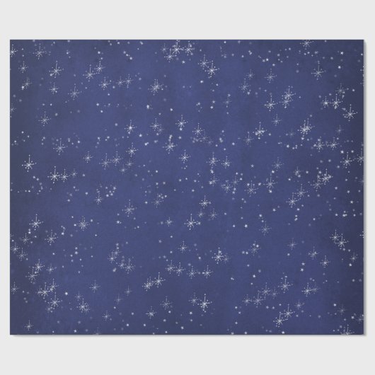 Starry Night Blue Navy Gray Silver Confetti Deicat Geschenkpapier (Flach)