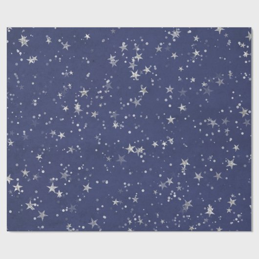 Starry Night Blue Navy Gray Silver Confetti Geschenkpapier (Flach)