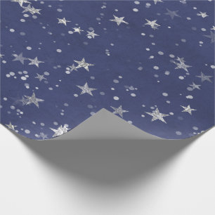 Starry Night Blue Navy Gray Silver Confetti Geschenkpapier