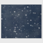 Starry Night Blue Navy Stars Gray Silver Confetti Geschenkpapier (Flach)