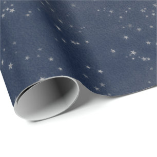 Starry Night Blue Navy White Gray Silver Confetti Geschenkpapier