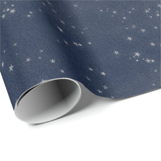 Starry Night Blue Navy White Gray Silver Confetti Geschenkpapier (Rolleneckpunkt)