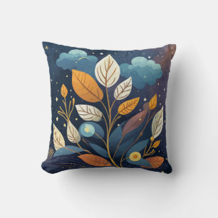 Starry Night Blue Orange Autumn Leaves Kissen