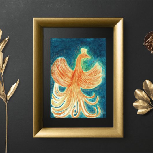 Starry Night Blue Rising Phoenix Watercolor Poster