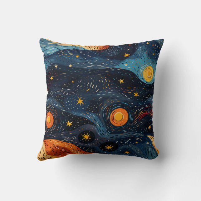 "Starry Night Blue und Orange Kissen (Rückseite)