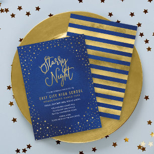 Starry Night Blue Watercolor Imitats Gold Scool Da Einladung