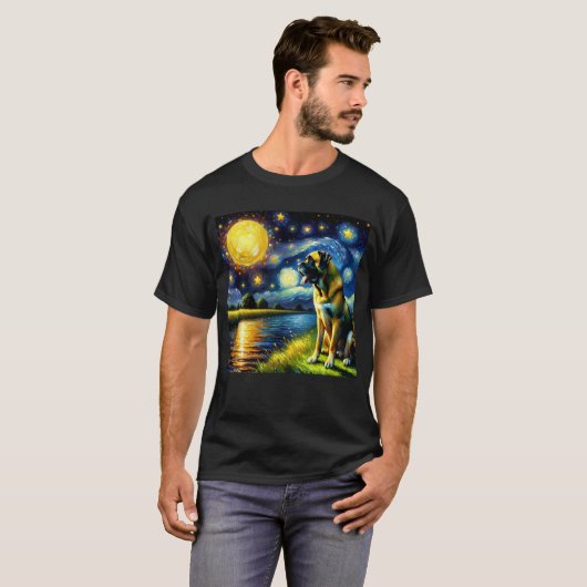Starry Night Boerboel Dog Van Gogh Lover T-Shirt (Vorne ganz)