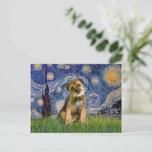 Starry Night - Border Terrier #1 Postkarte (Stehend Vorderseite)