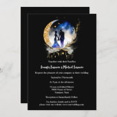 Starry night bridal Paar Silhouette Blue Einladung (Vorne/Hinten)