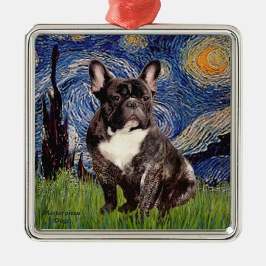 Starry Night - Brindle French Bulldog Ornament Aus Metall (Vorne)