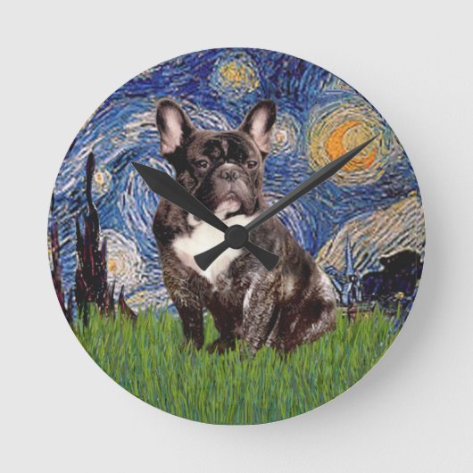 Starry Night - Brindle French Bulldog Runde Wanduhr (Vorderseite)