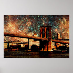 Starry Night Brooklyn Bridge Poster