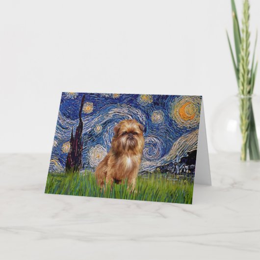 Starry Night - Brown Brussels Griffon Karte (Vorderseite)