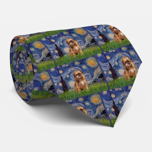 Starry Night - Brown Brussels Griffon Krawatte (Gerollt)