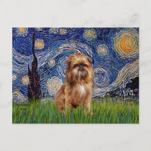 Starry Night - Brown Brussels Griffon Postkarte (Vorderseite)