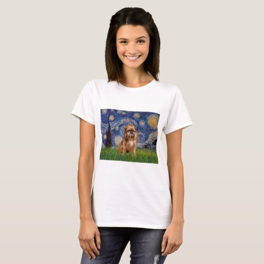 Starry Night - Brown Brussels Griffon T-Shirt (Vorne ganz)