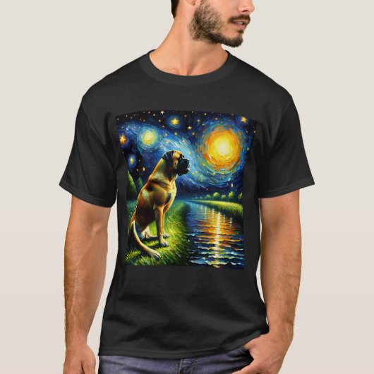 Starry Night Bullmastiff Dog Van Gogh Lover T-Shirt (Vorderseite)
