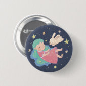 Starry Night Bunny & Girl Illustration Button (Vorne & Hinten)