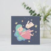 Starry Night Bunny & Girl Illustration Dankeskarte (Stehend Vorderseite)