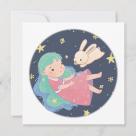 Starry Night Bunny & Girl Illustration Einladung