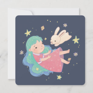 Starry Night Bunny & Girl Illustration Feiertagskarte