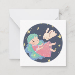 Starry Night Bunny & Girl Illustration Mitteilungskarte