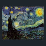 Starry Night by van Gogh Poster<br><div class="desc">From the miner's lamp of Nuenen to the one he placed on his window-sill following the scene with Gauguin; from the evening star he noted in 1875 in Corot Olive Orchard to the letter he wrote to his brother in August 1888, in which he said: "Some day or other you...</div>