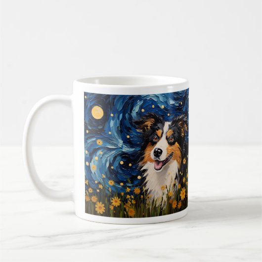 Starry Night Canine Dreamscape - Van Gogh Inspirie Kaffeetasse (Links)