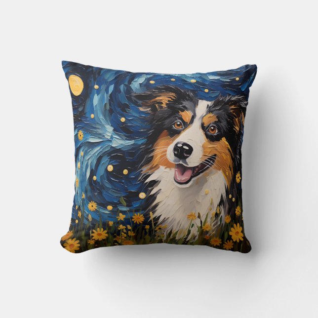 Starry Night Canine Dreamscape - Van Gogh Inspirie Kissen (Vorderseite)