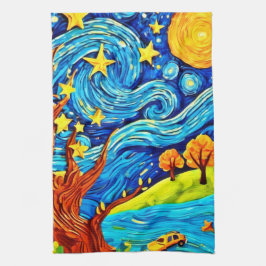 Starry Night Cartoon: Surrealismus Inspiriert Art Geschirrtuch