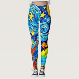 Starry Night Cartoon: Surrealismus Inspiriert Art Leggings