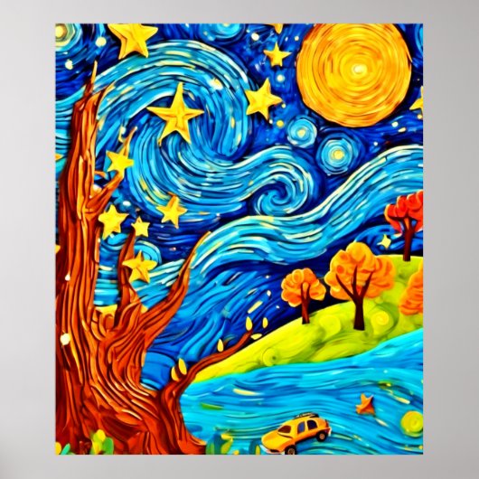 Starry Night Cartoon: Surrealismus Inspiriert Art Poster (Vorne)