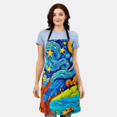 Starry Night Cartoon: Surrealismus Inspiriert Art Schürze (Getragen)