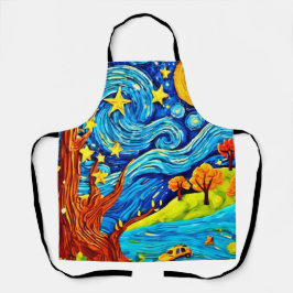 Starry Night Cartoon: Surrealismus Inspiriert Art Schürze