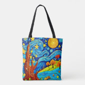 Starry Night Cartoon: Surrealismus Inspiriert Art Tasche (Rückseite)