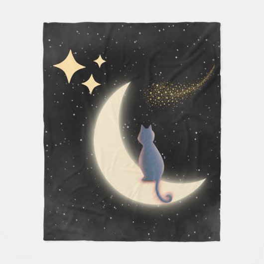 Starry Night Cat and Crescent Moon Fleecedecke (Vorderseite)
