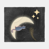 Starry Night Cat and Crescent Moon Fleecedecke (Vorderseite (Horizontal))