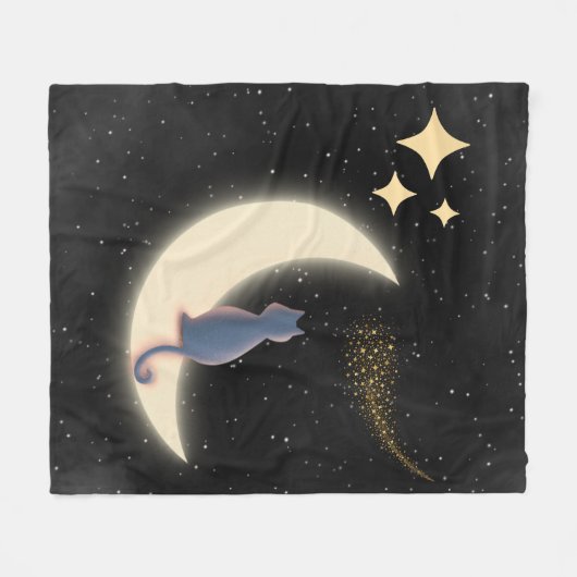 Starry Night Cat and Crescent Moon Fleecedecke (Vorderseite (Horizontal))