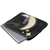 Starry Night Cat and Crescent Moon Laptopschutzhülle (Vorne Knopf)